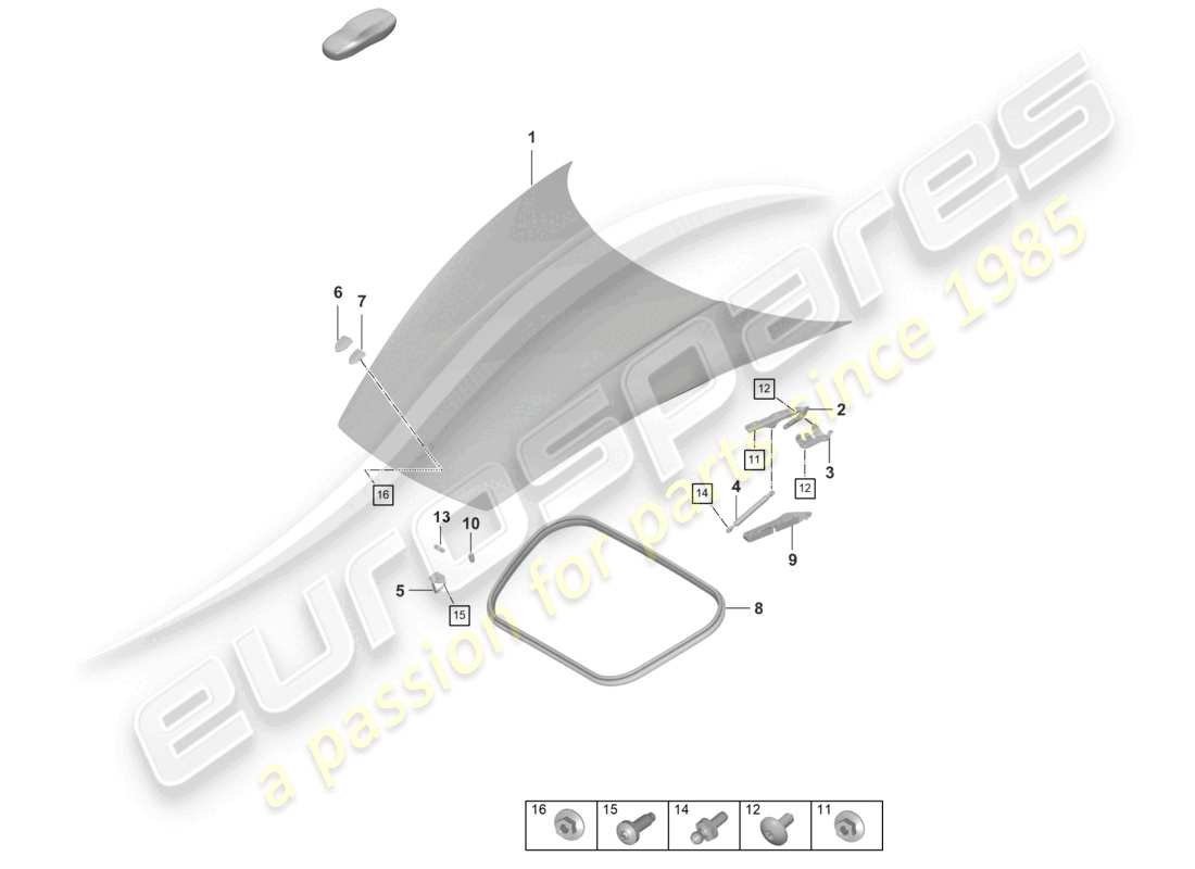 porsche 2024 (992-1) bonnet part diagram