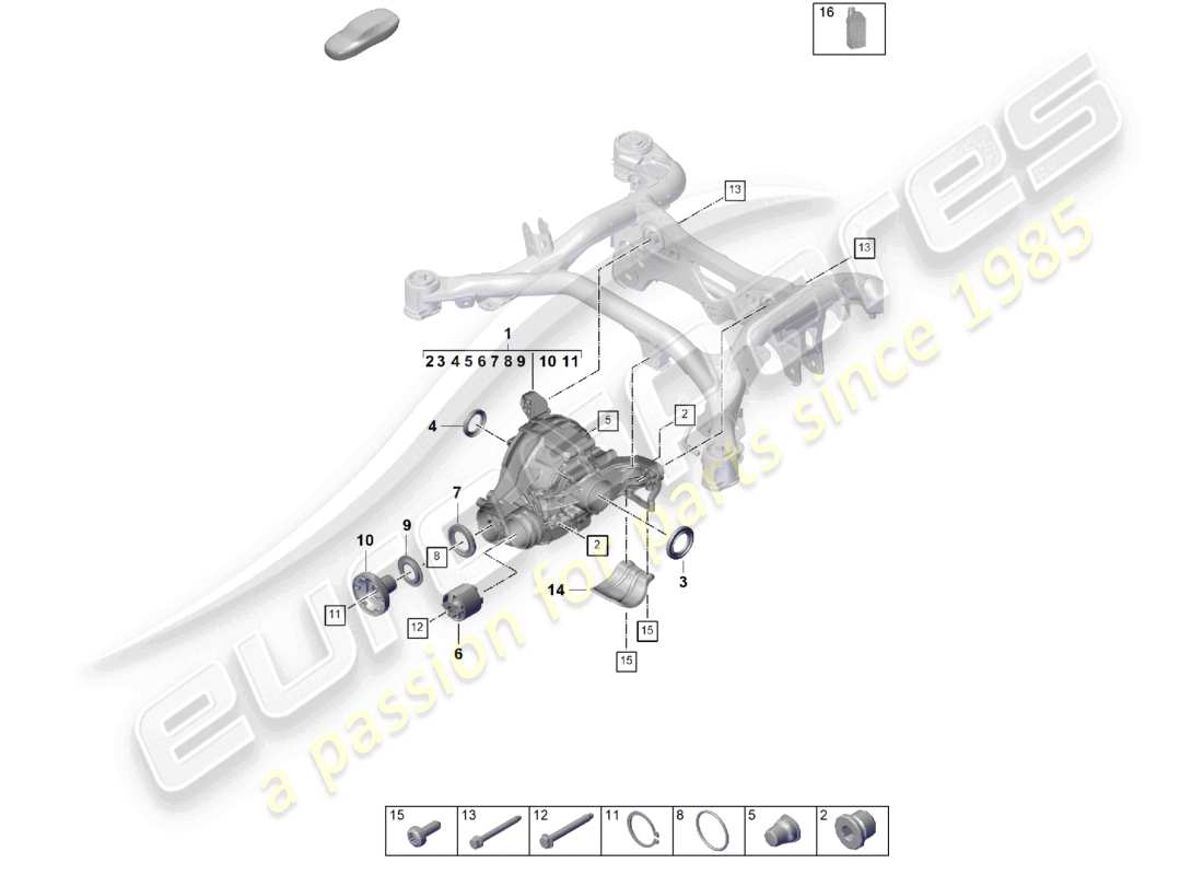 porsche 2025 (cayenne e3 pa) rear axle differential for models with no differen- tial lock part diagram