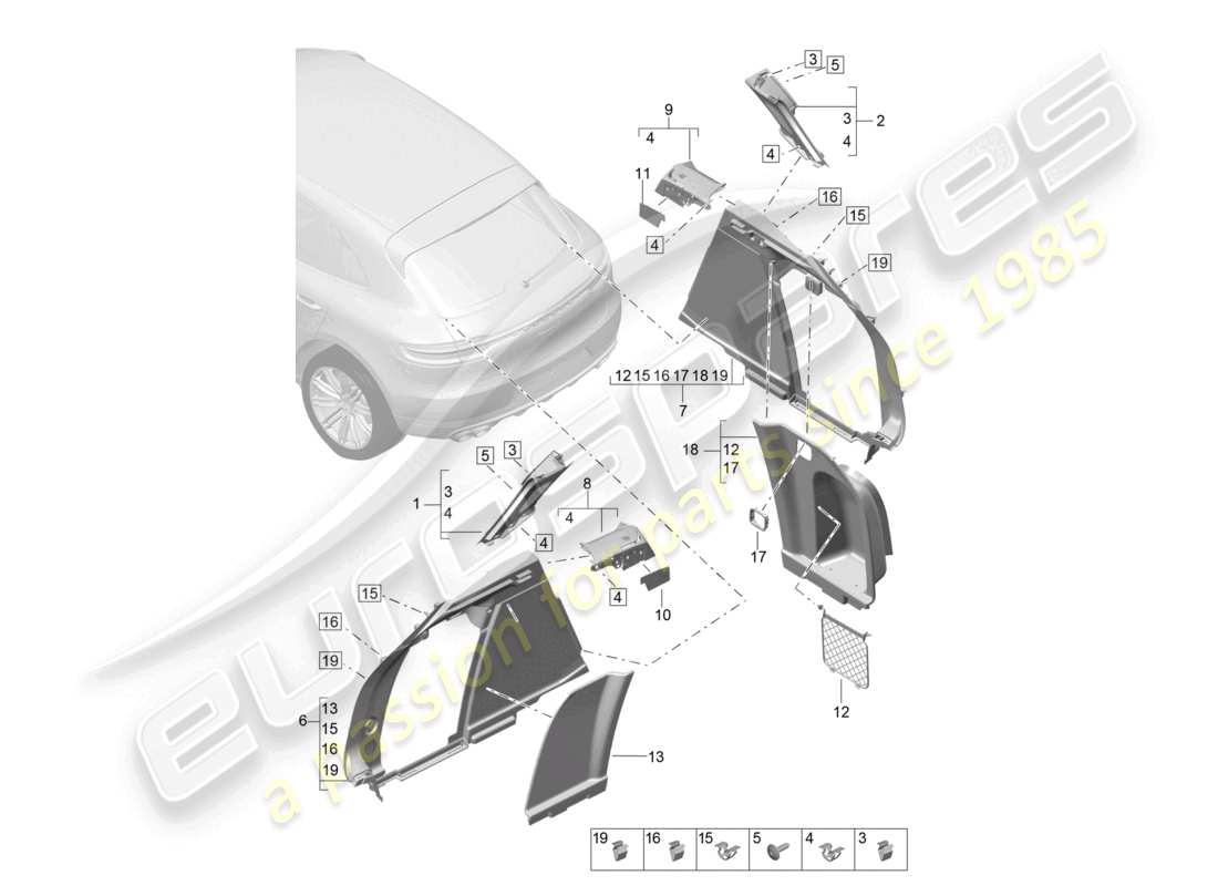 porsche 2021 (macan) trim side for luggage compartment d-pillar part diagram
