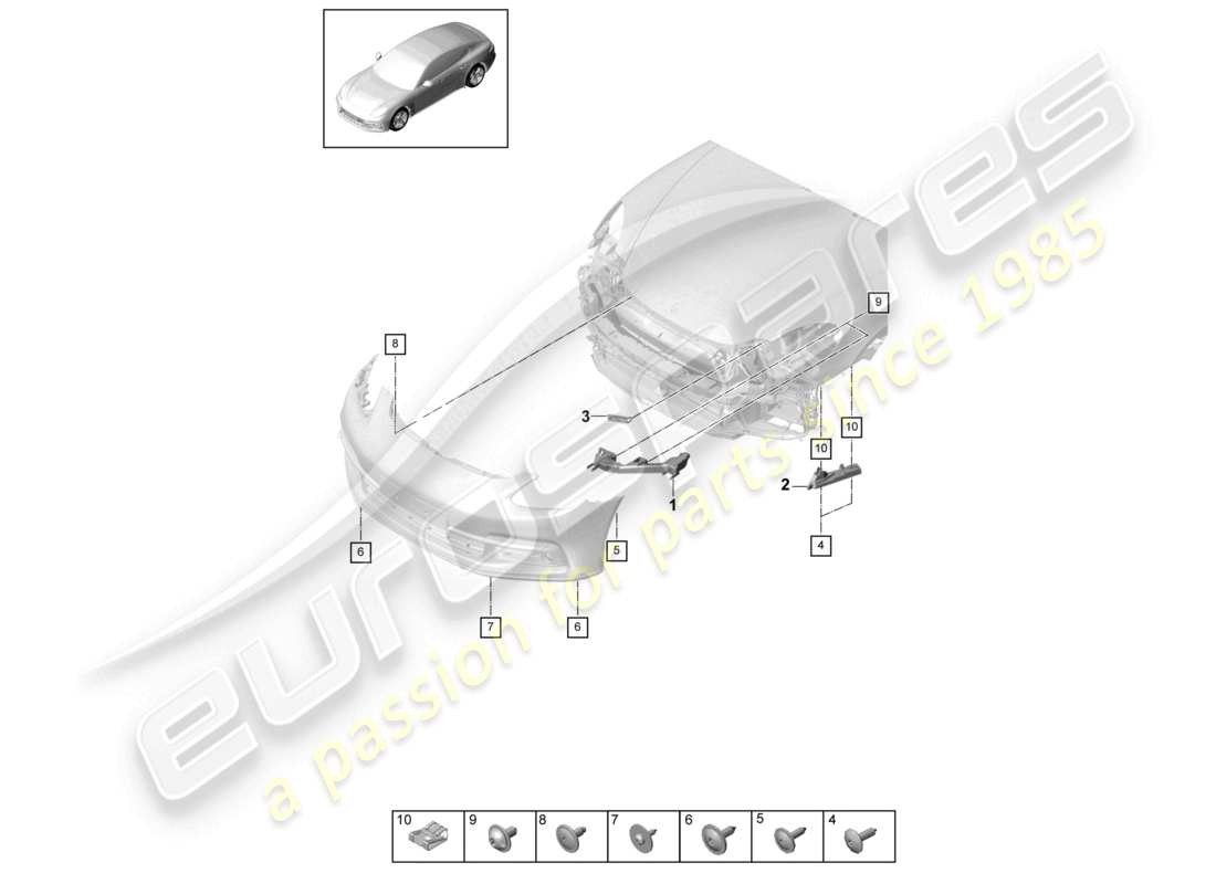 porsche 2021 (panamera 971-1) fasteners front bumper parts diagram