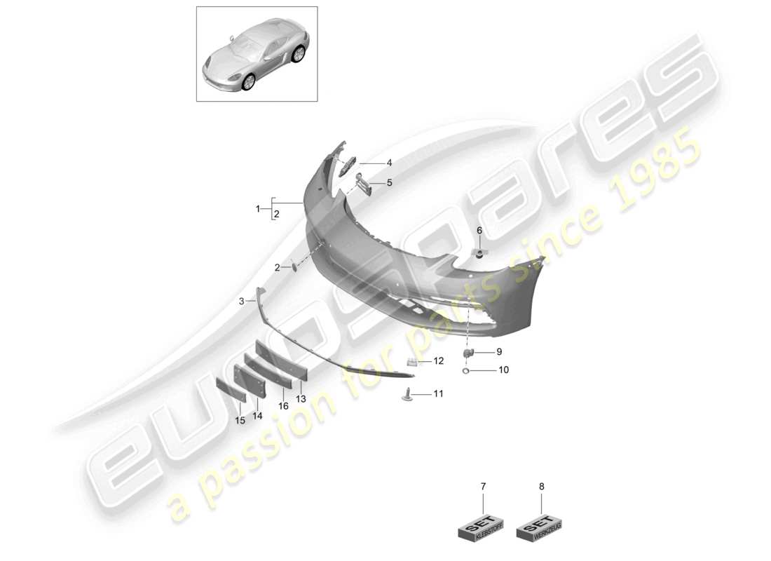 porsche 2024 (718 cayman) bumper front sport design package and gts part diagram