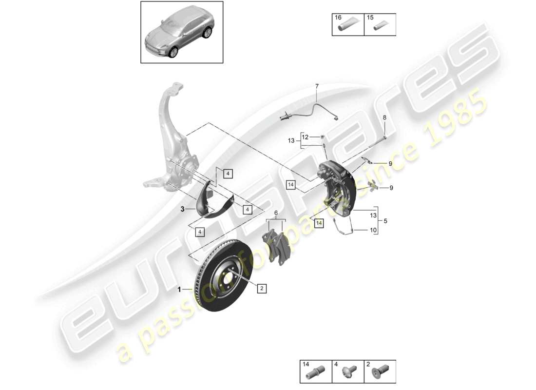 porsche 2021 (macan) disc brake front axle black part diagram