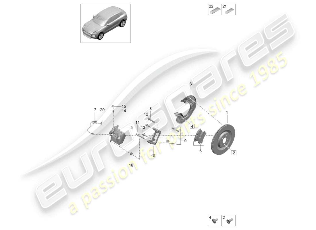 porsche 2021 (macan) disc brake basic rear axle black d - mj 2022>> part diagram