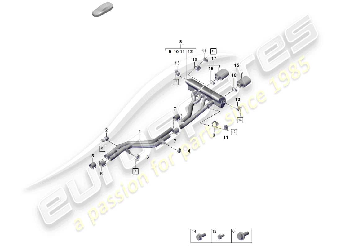 porsche 2026 (cayenne e3 pa) exhaust system sport version titanium front silencer rear silencer tailpipe part diagram