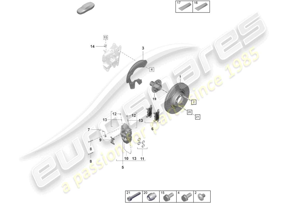 porsche 2023 (992-1 gt3/rs/st) disc brake pccb rear axle part diagram