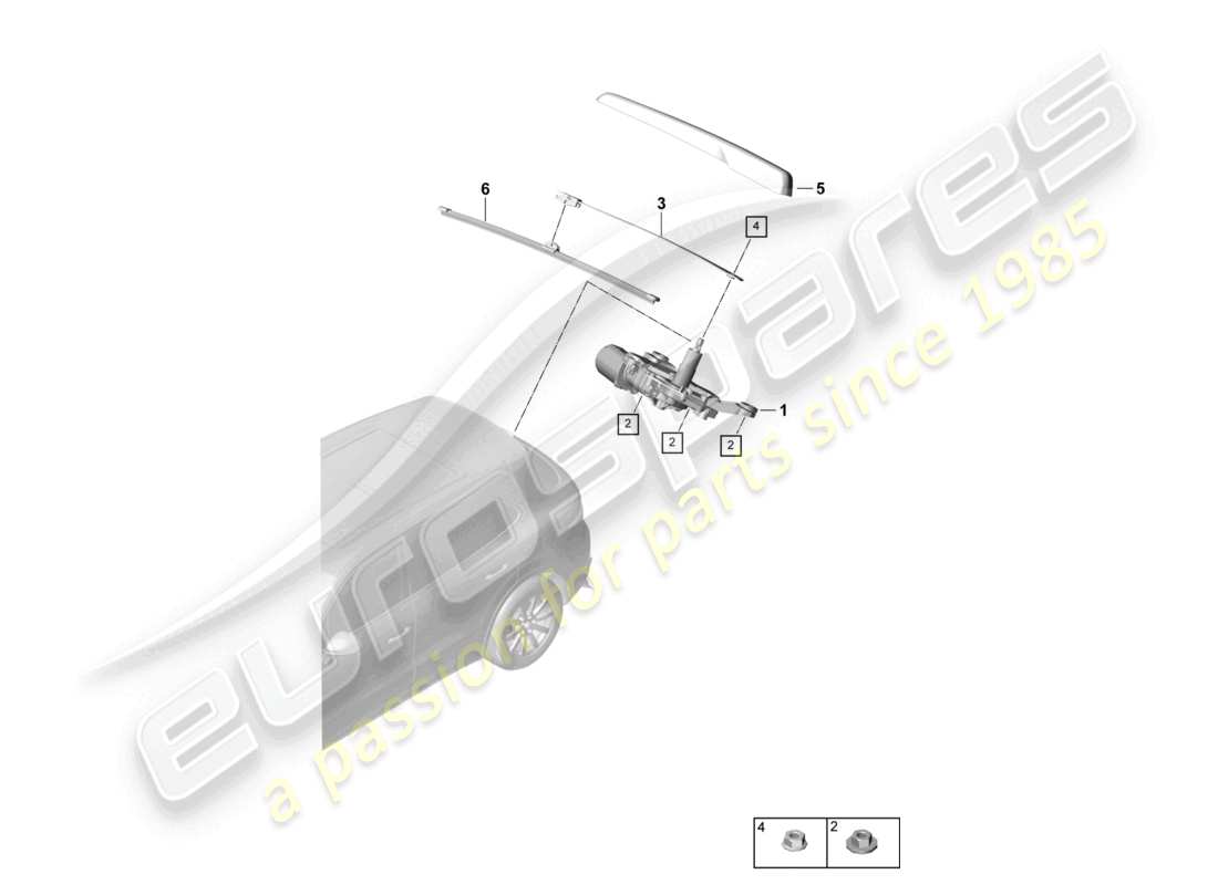 porsche 2021 (cayenne e3 9ya/9yb) rear window wiper parts diagram