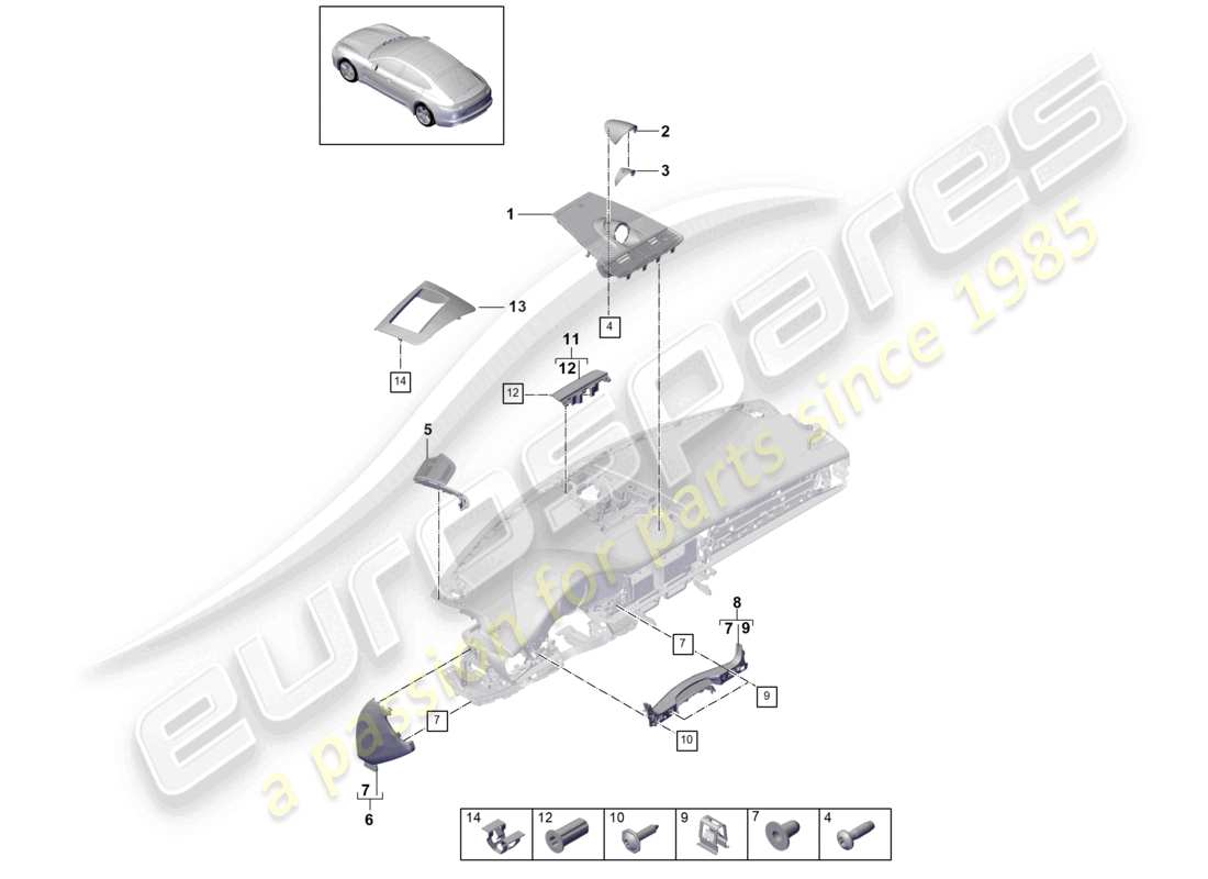 porsche 2021 (panamera 971-1) accessories upper dashboard part diagram