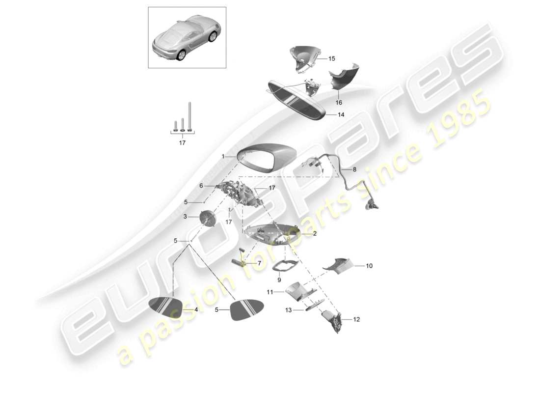 porsche 2024 (718 cayman) exterior mirror interior mirror part diagram