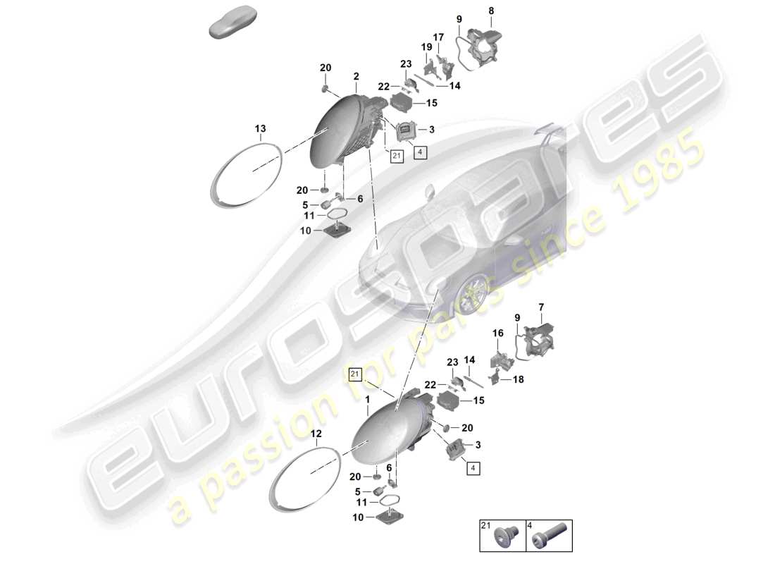 porsche 2026 (992-2 gt3) led headlight part diagram
