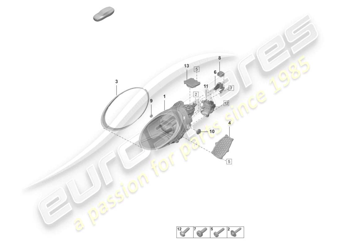 porsche 2025 (992-2 gt3/rs/st) led headlight basic parts diagram