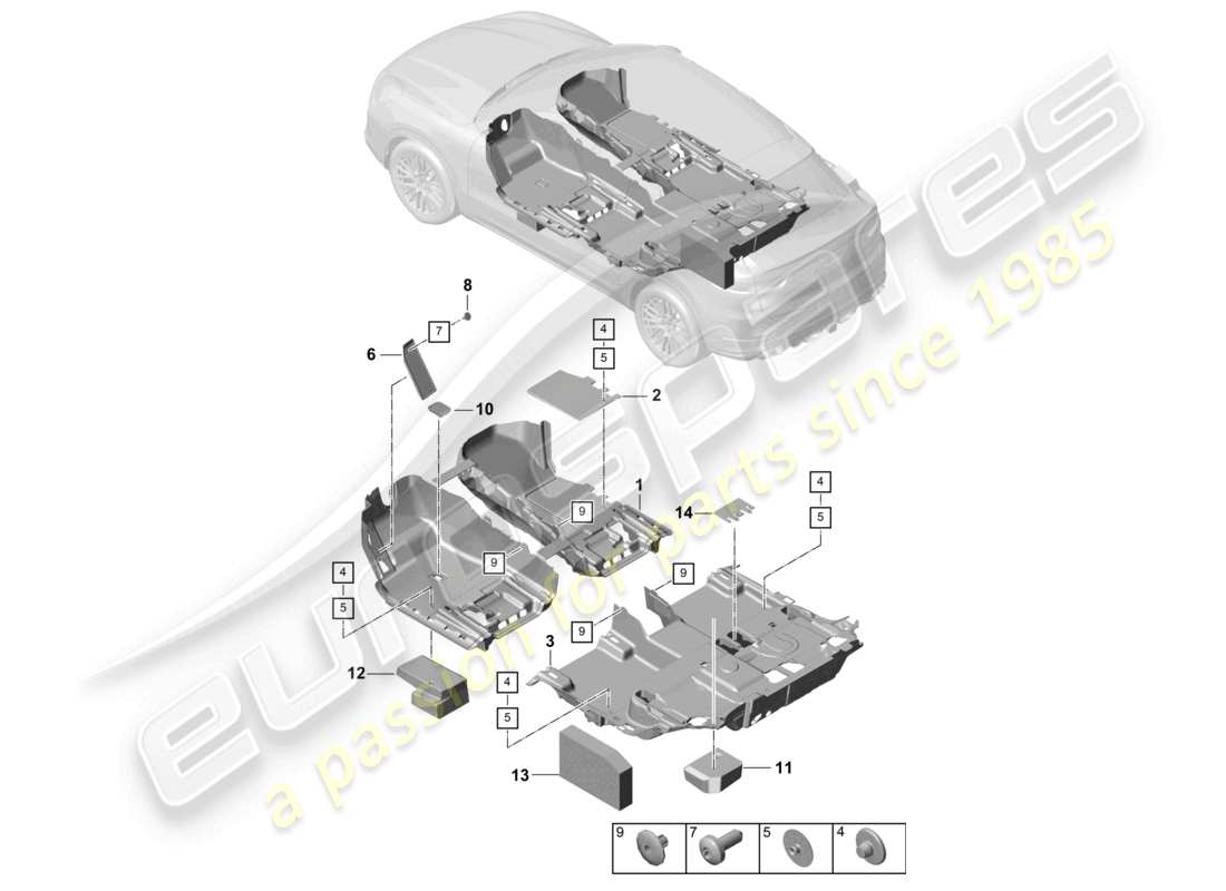 porsche 2024 (cayenne e3 9ya/9yb) flooring rear parts diagram