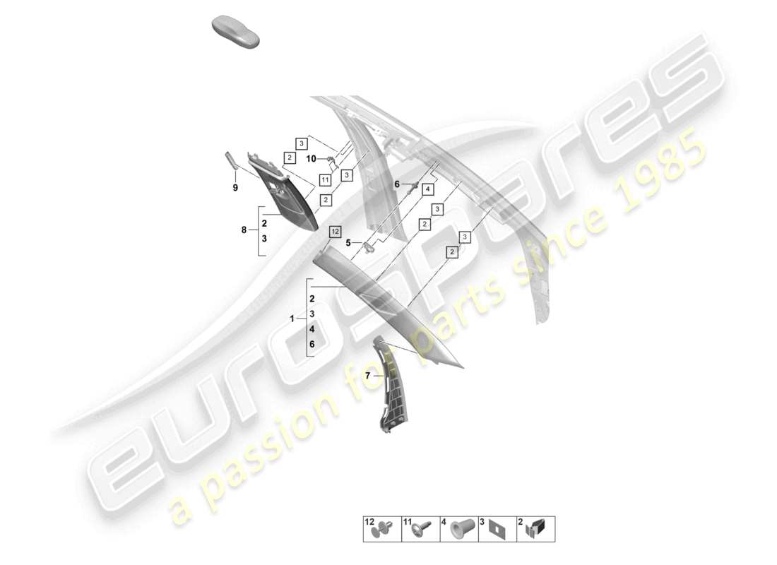 porsche 2022 (panamera 971-2) trim upper a-pillar b-pillar part diagram