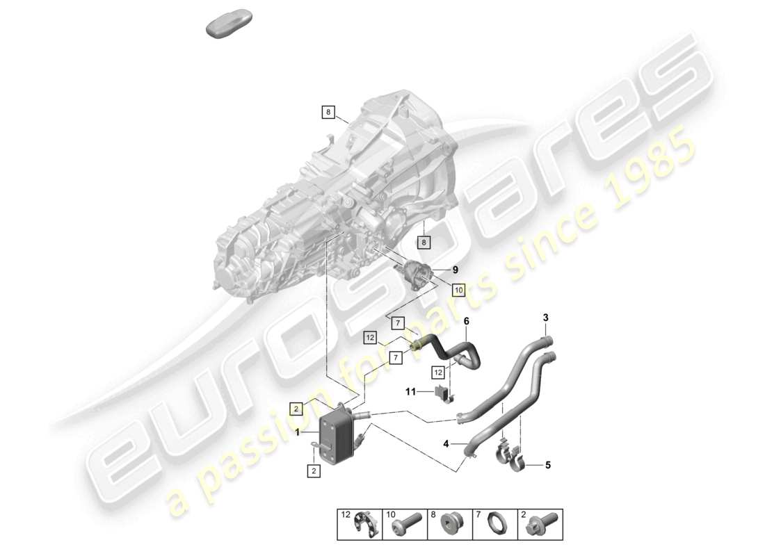 porsche 2026 (718 boxster spyder) manual gearbox heat exchanger oil pipe water pipe part diagram