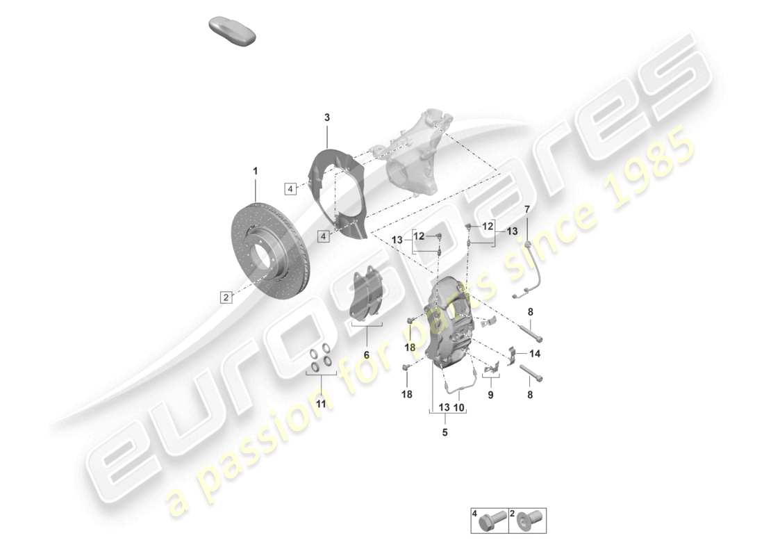 porsche 2024 (992-1) disc brake 17 front axle red/black part diagram