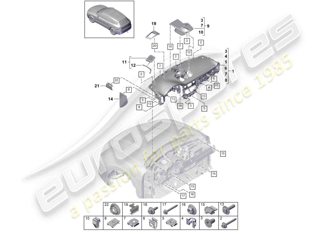 porsche 2022 (cayenne e3 9ya/9yb) instrument panel trim upper and accessories part diagram
