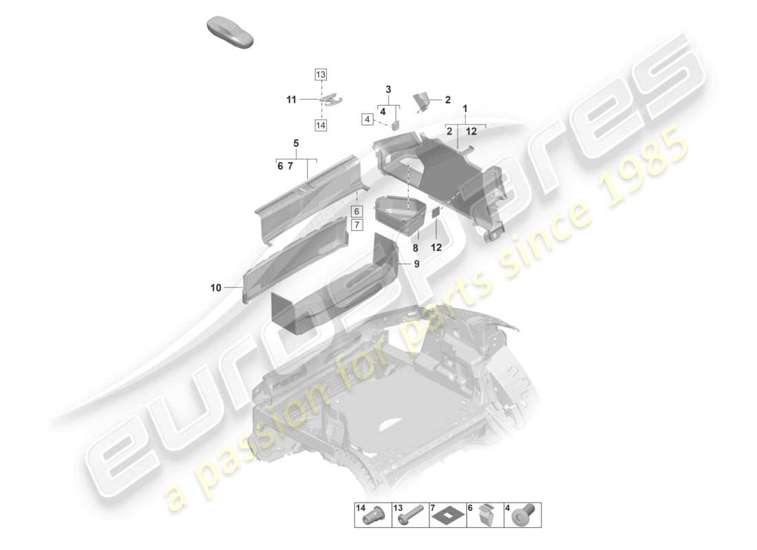 porsche 2020 (taycan 9j1-1) luggage compartment trim side part diagram