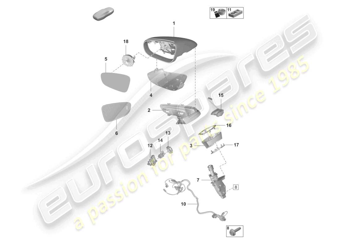 porsche 2020 (taycan 9j1-1) exterior mirror part diagram