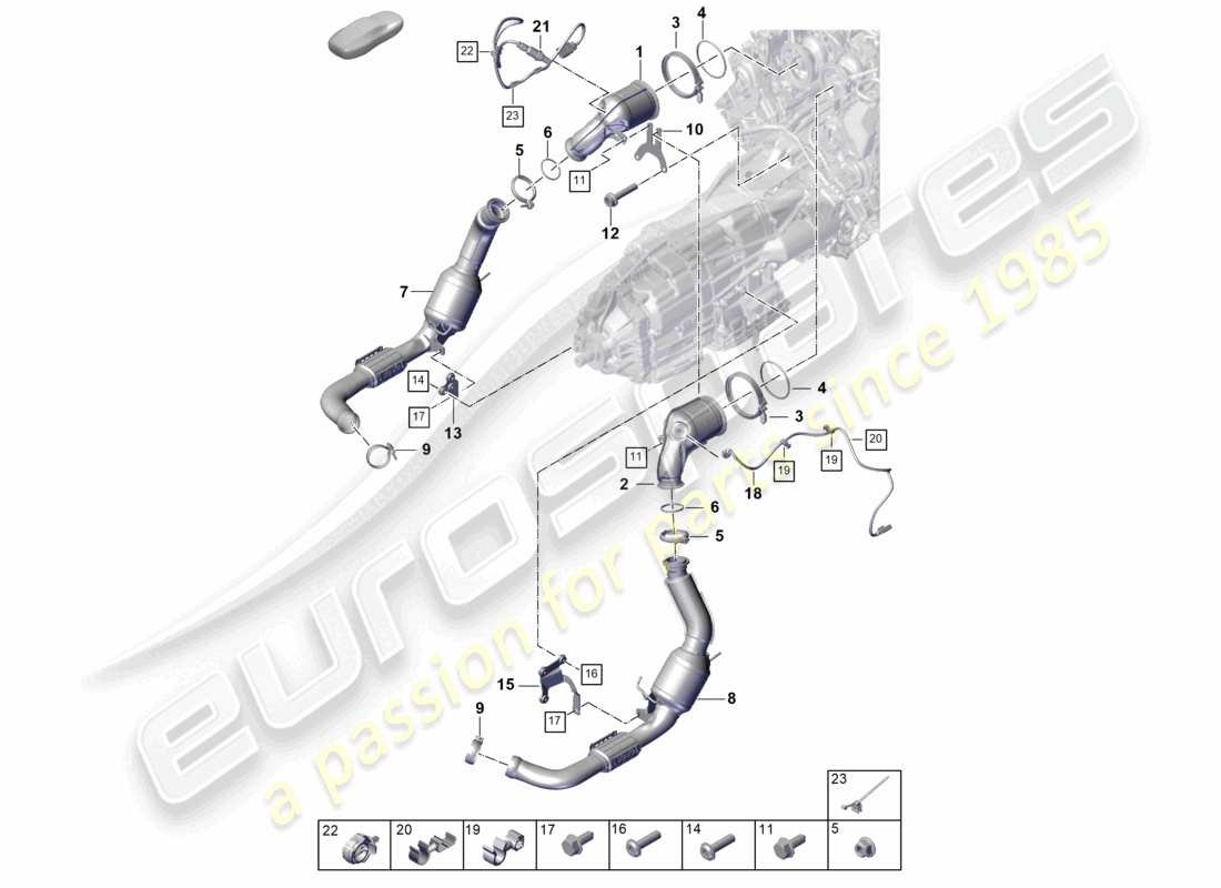 porsche 2026 (panamera 976) exhaust system catalytic converter lambda probe part diagram