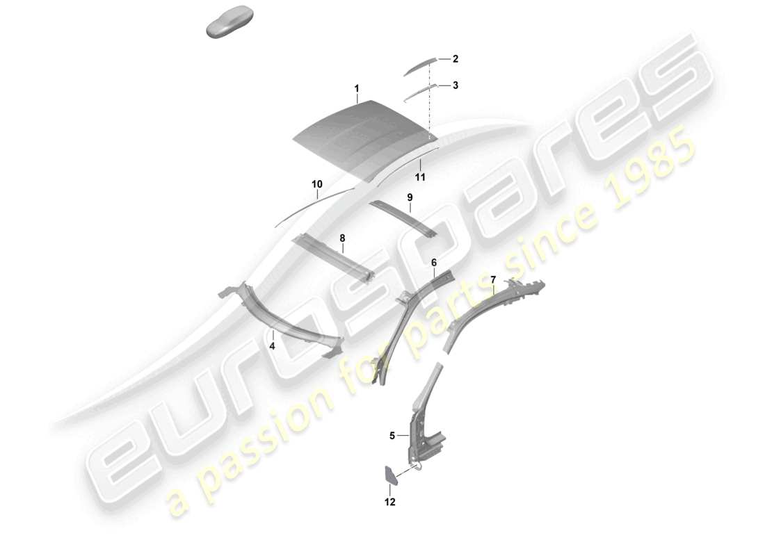 porsche 2023 (992-1 gt3/rs/st) roof a-pillar gt3rs part diagram