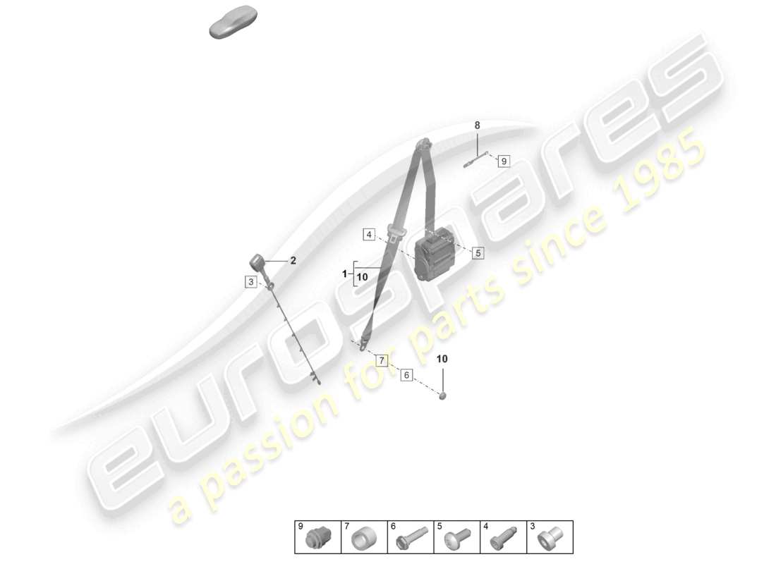 porsche 2021 (992-1 gt3/rs/st) three-point safety belt front belt latch part diagram