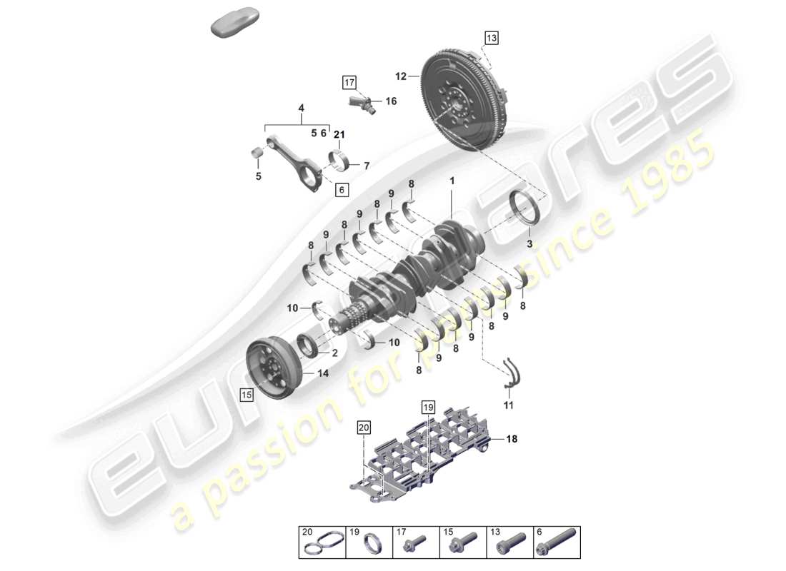 porsche 2022 (992-1 turbo / s) crankshaft conrod flywheel part diagram