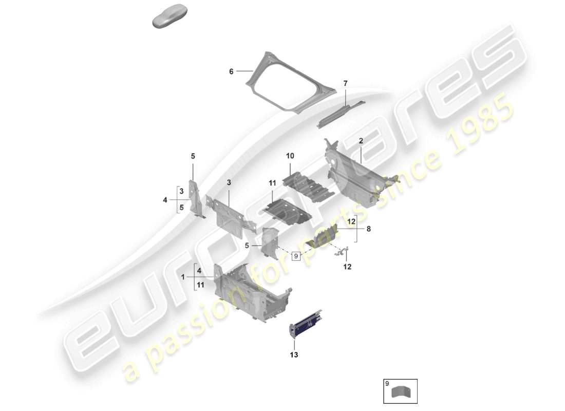porsche 2023 (992-1 gt3/rs/st) front end boot floor plate individual parts part diagram