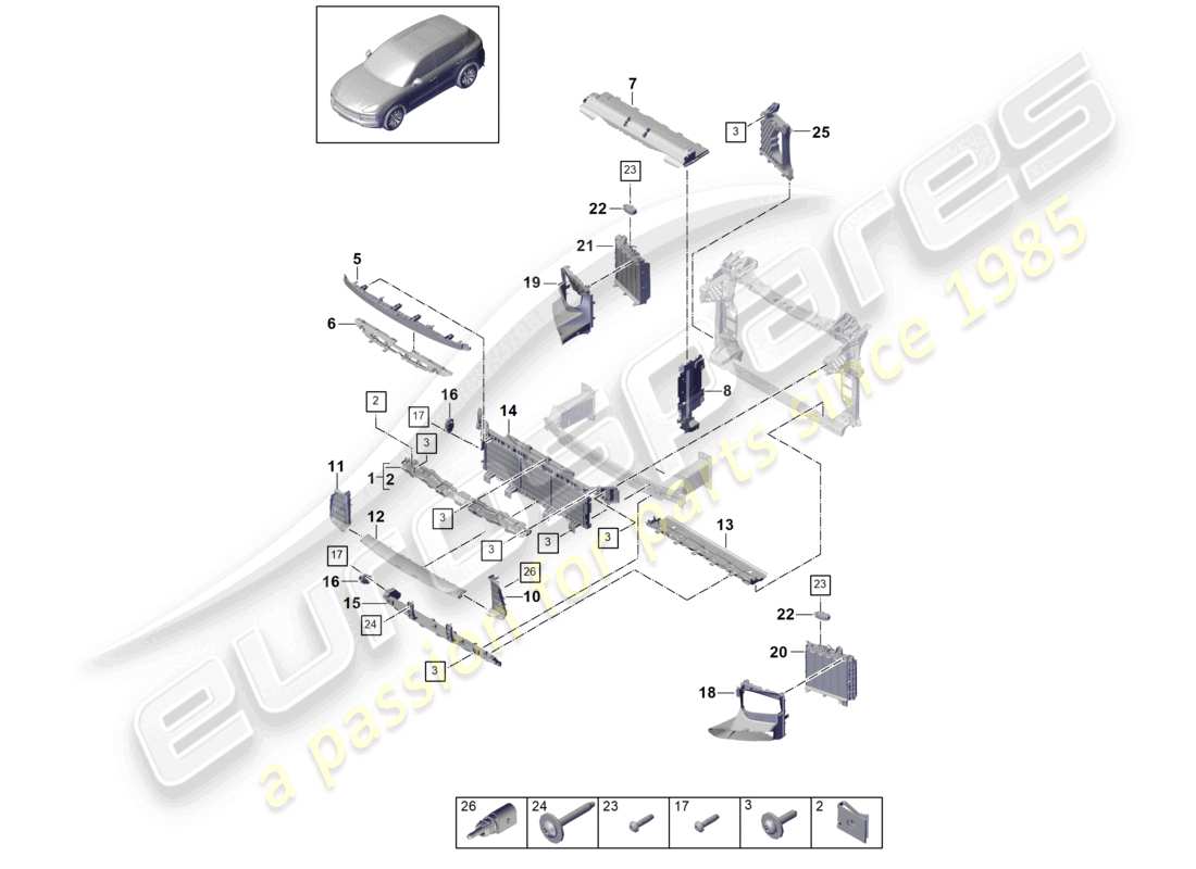 porsche 2023 (cayenne e3 9ya/9yb) air guide front and multi-plate housing part diagram