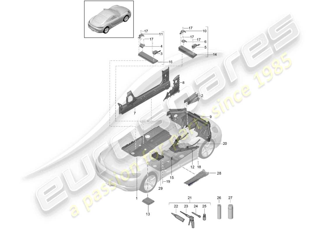 porsche 2025 (718 cayman) floor plates center part diagram