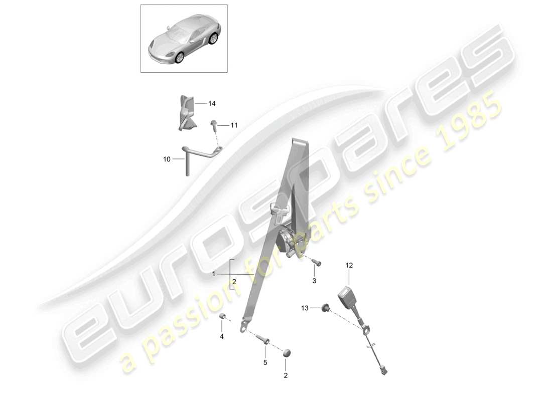 porsche 2024 (718 cayman) three-point safety belt part diagram