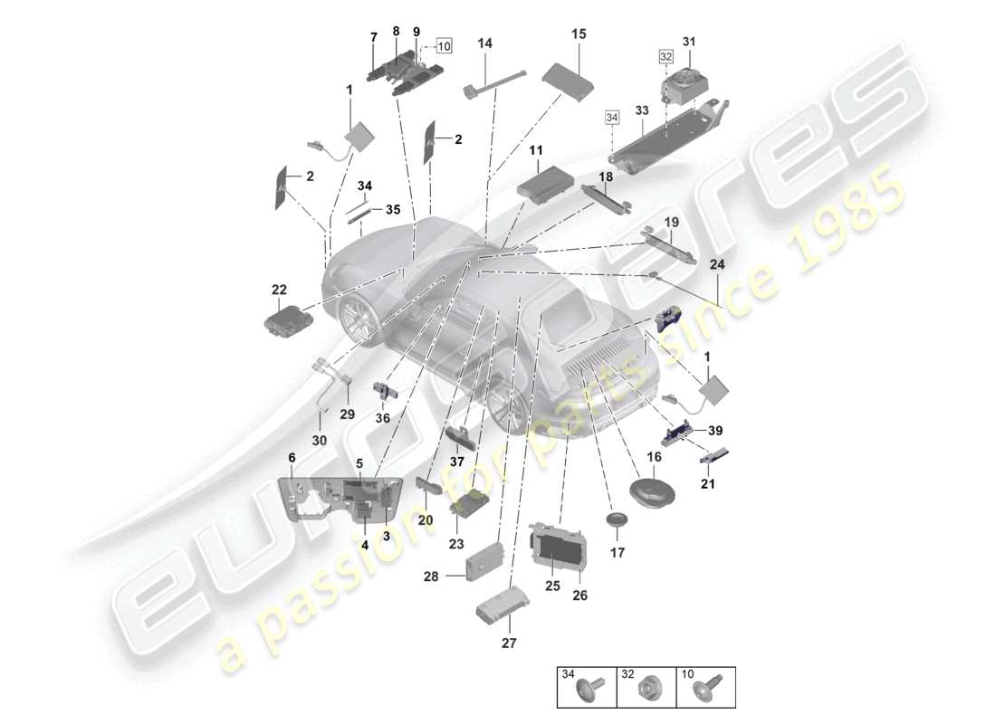 porsche 2024 (992-2 turbo / s) aerial aerial amplifier chip card reader for road toll system connection for usb and aux-in part diagram
