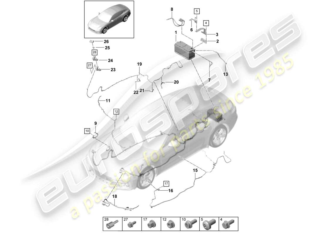 porsche 2021 (panamera 971-1) battery 12v potential distributor part diagram