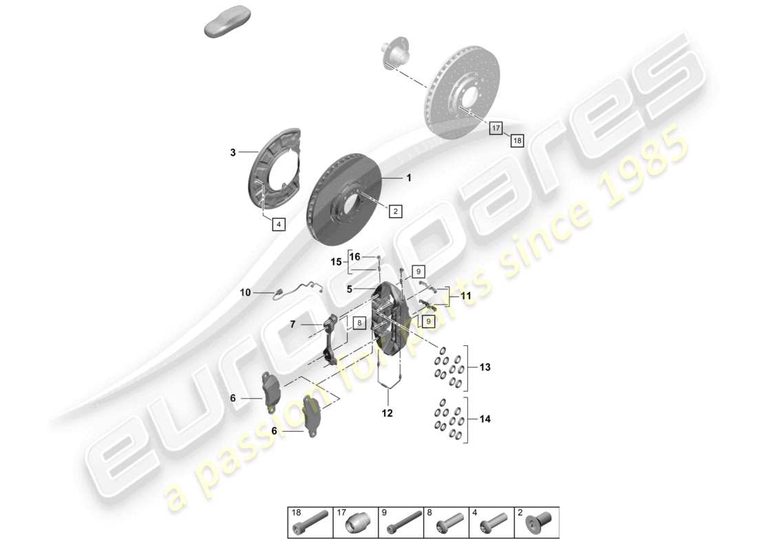 porsche 2025 (992-2 turbo / s) disc brake front axle part diagram