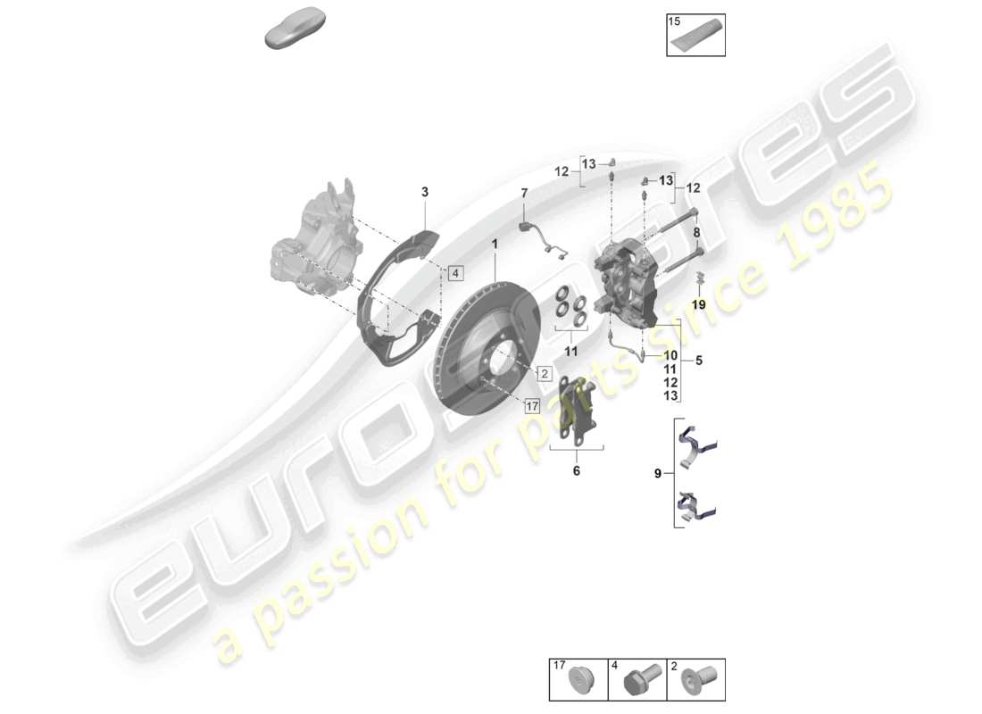 porsche 2023 (taycan 9j1-1) disc brake 17 rear axle black part diagram