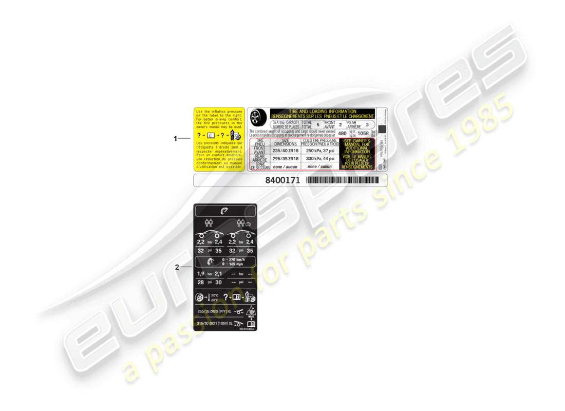 porsche 2024 (992-2) data plate for tyre pressure part diagram