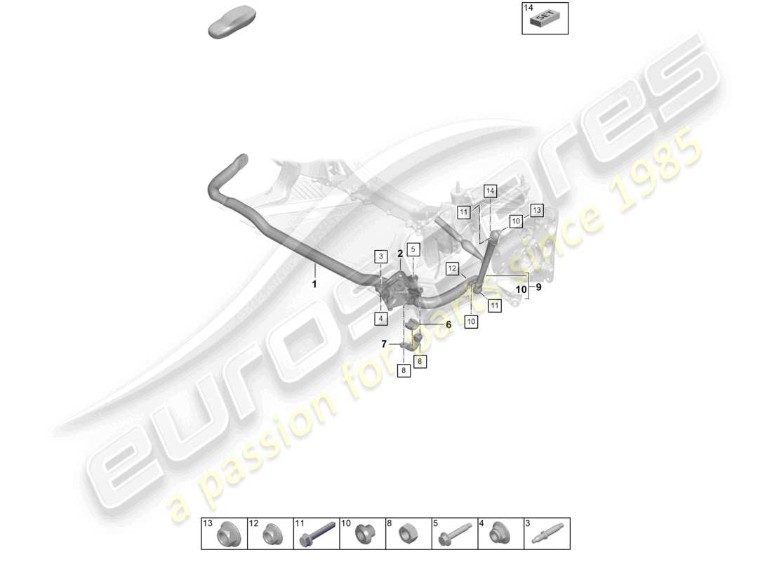 porsche 2021 (992-1 gt3/rs/st) anti-roll bar coupling rod weissach package part diagram