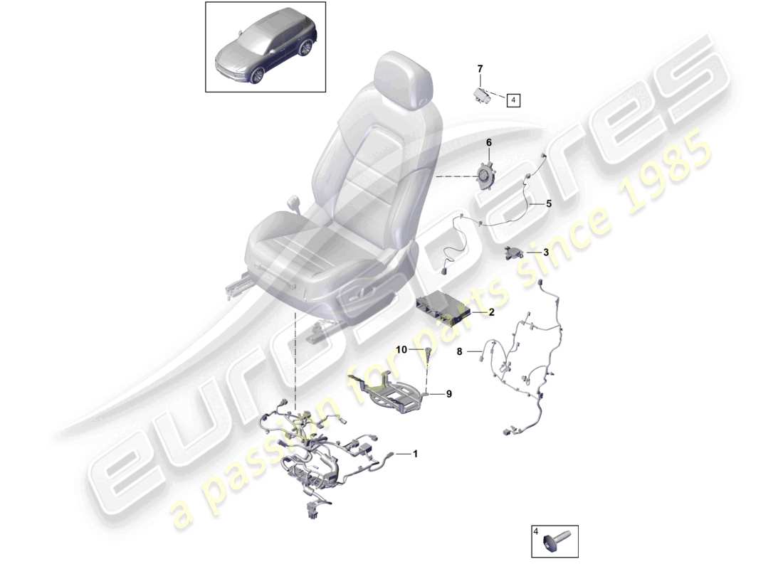 porsche 2021 (cayenne e3 9ya/9yb) wiring looms front seat standard seat comfort seat sports seat part diagram