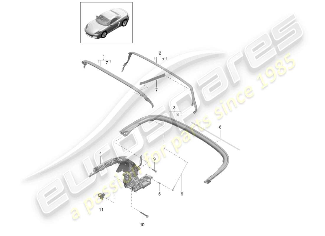 porsche 2024 (718 boxster) top frame individual parts part diagram