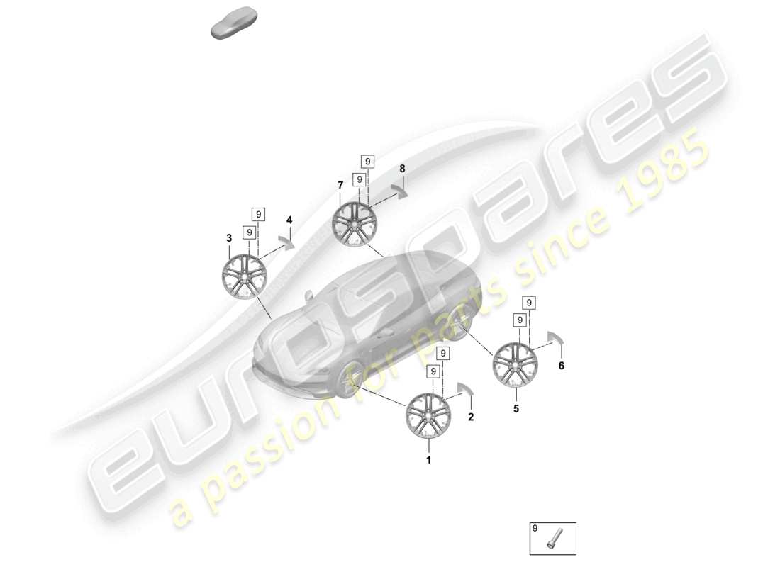 porsche 2026 (taycan 9j1-2) alloy wheel 21 part diagram