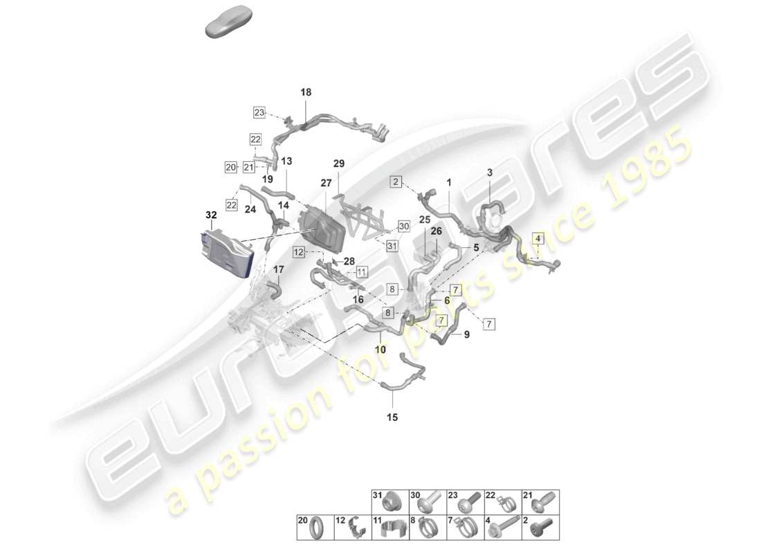 porsche 2022 (taycan 9j1-1) coolant pipe heating hose heater d >>- mj 2020 part diagram