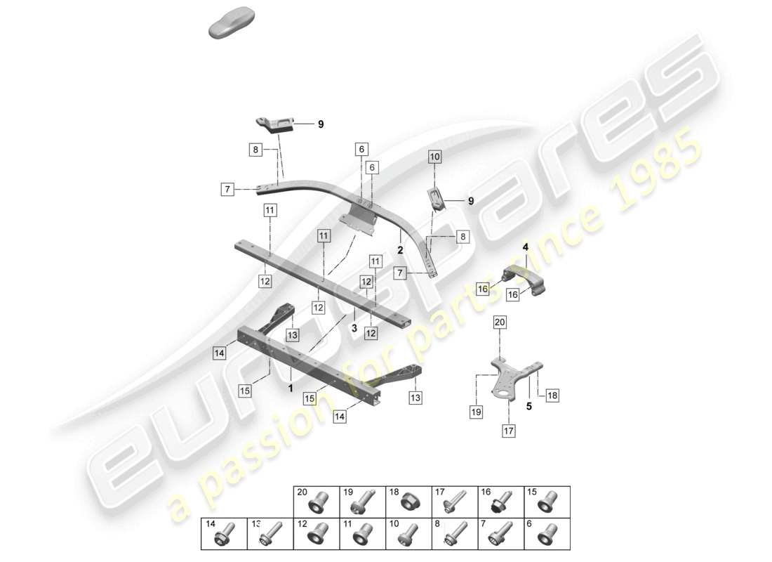 porsche 2025 (taycan 9j1-2) dome strut front and rear reinforcement accessories part diagram