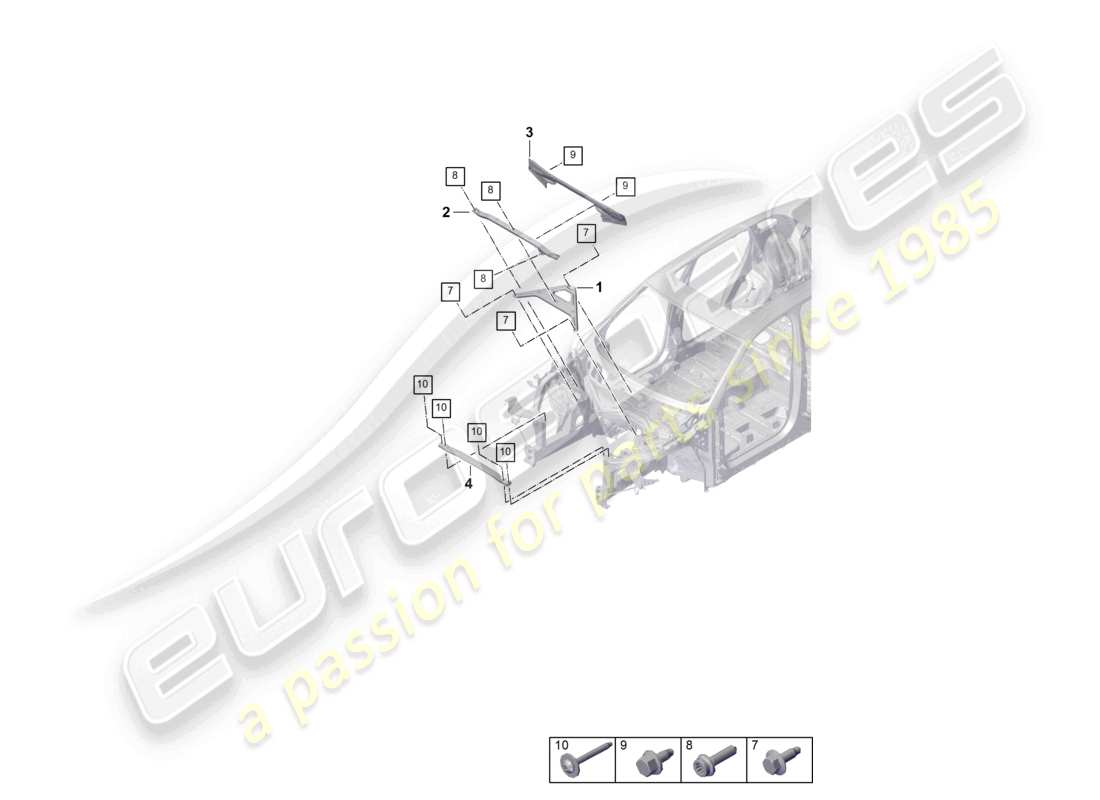 porsche 2023 (cayenne e3 9ya/9yb) dome strut parts diagram