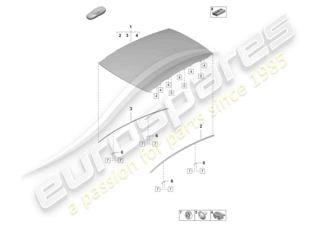 porsche 2021 (taycan 9j1-1) glass roof part diagram