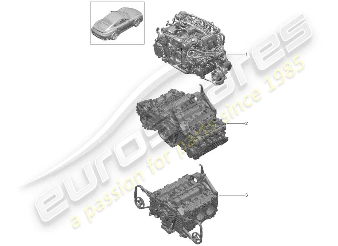porsche 991 turbo (2018) replacement engine parts diagram