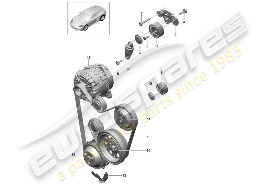 porsche 2024 (718 cayman) belt tensioner damper v-belt part diagram