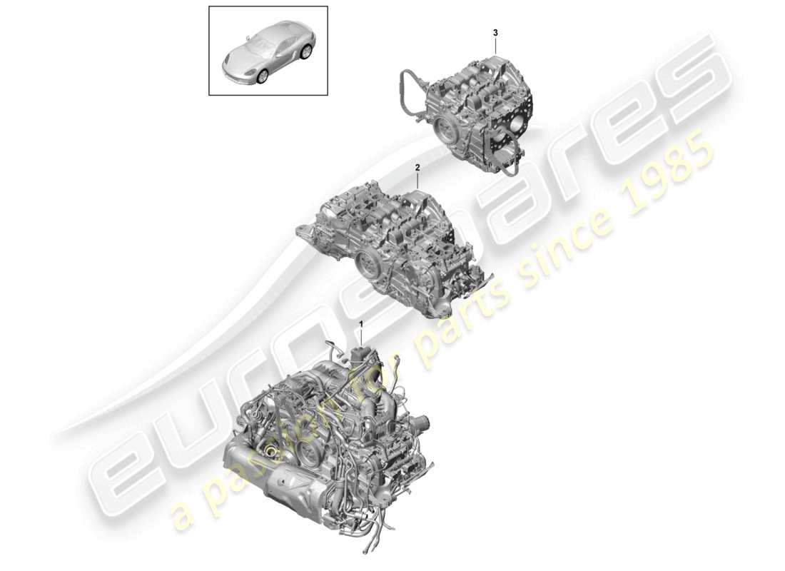 porsche 2024 (718 cayman) replacement engine for vehicles with a petrol particulate filter but without: clutch plate - pdk - gearbox but without: flywheel manual gearbox included compressor air conditioning part diagram