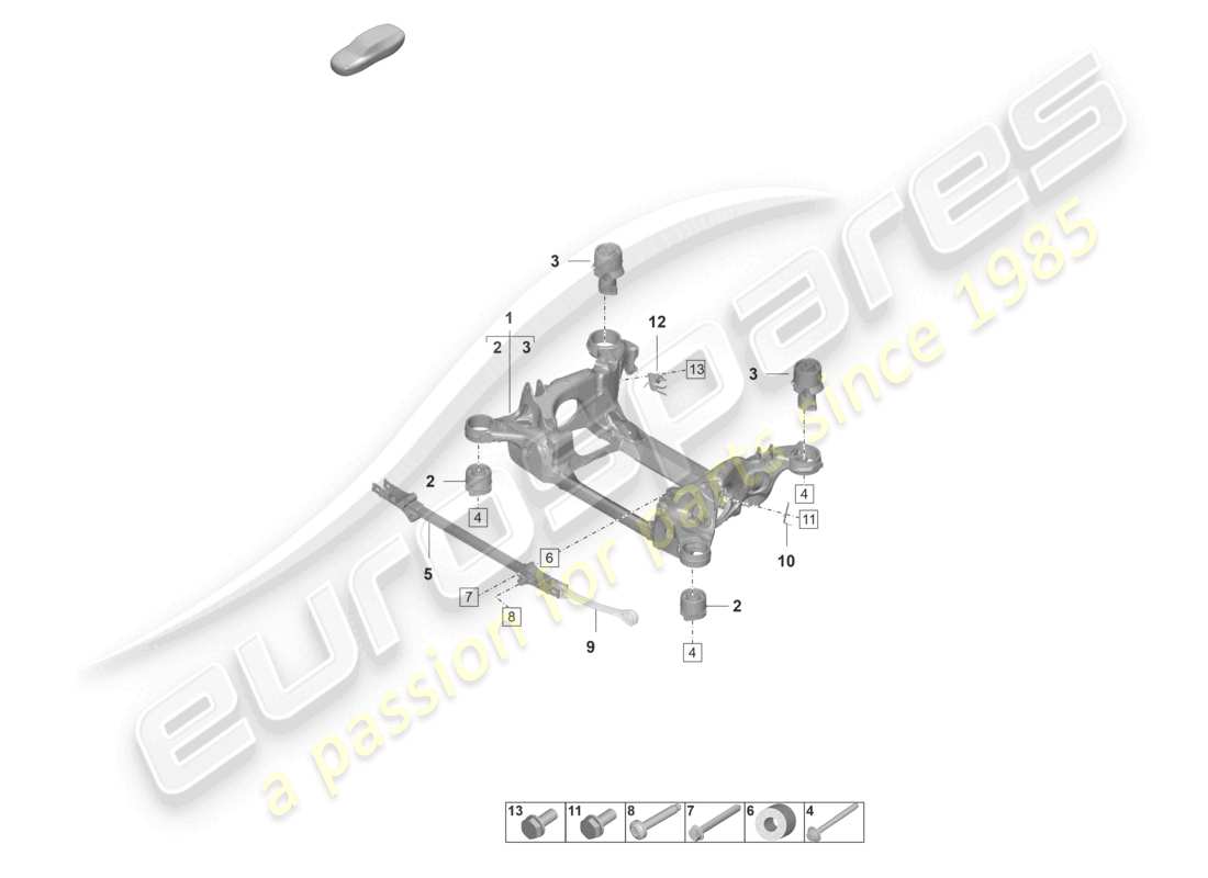 porsche 2021 (taycan 9j1-1) suspension sub-frame part diagram