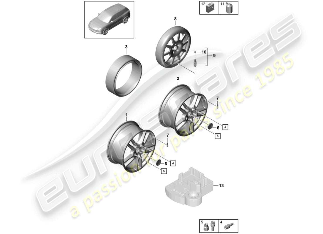 porsche 2023 (cayenne e3 9ya/9yb) alloy wheel parts diagram