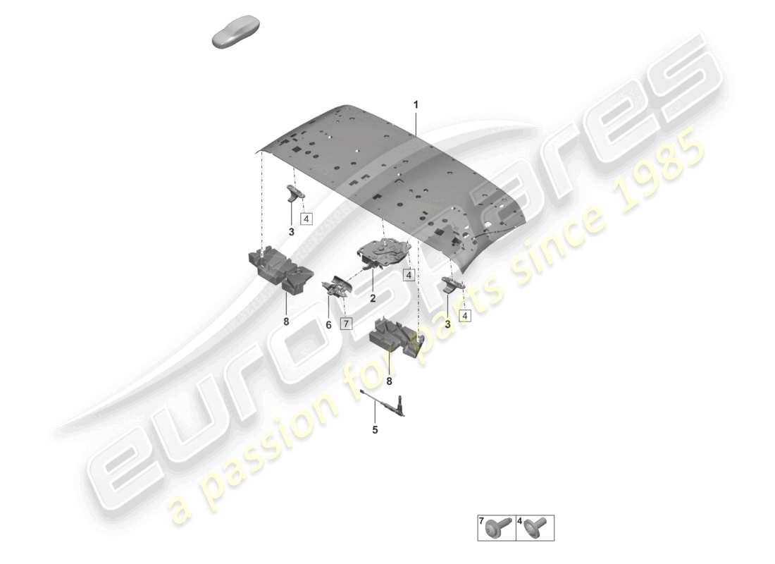 porsche 2023 (992-1 turbo / s) top frame roof frame catch part diagram