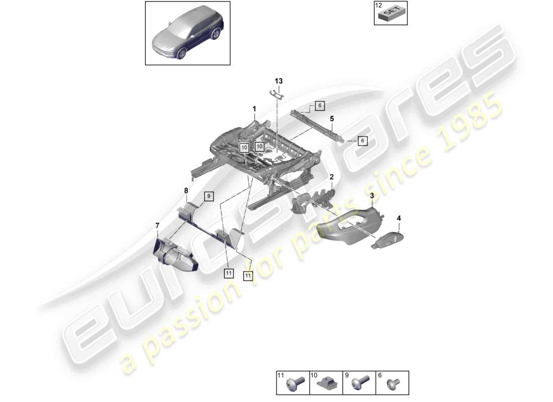 porsche 2023 (cayenne e3 9ya/9yb) seat frame standard seat part diagram