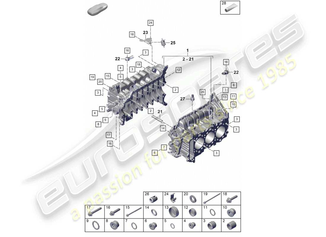 porsche 2021 (718 cayman gt4) crankcase housing parts diagram